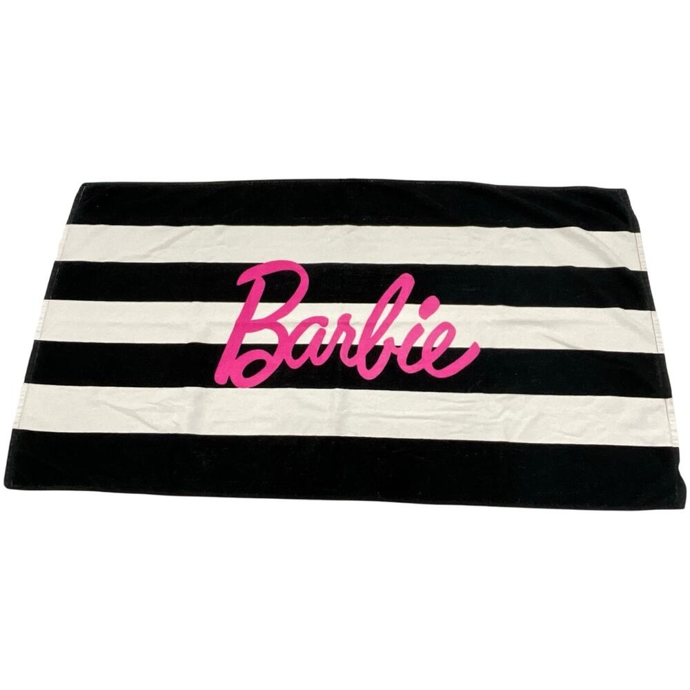 BARBIE Cotton Bath/Pool/Beach Towel 2023 Mattel Black White Strip Pink Barbie